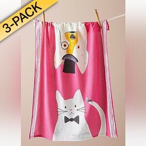 Anthropologie Fancy Friends Cat & Dog Bowtie Dish Towels (3-Pack!)